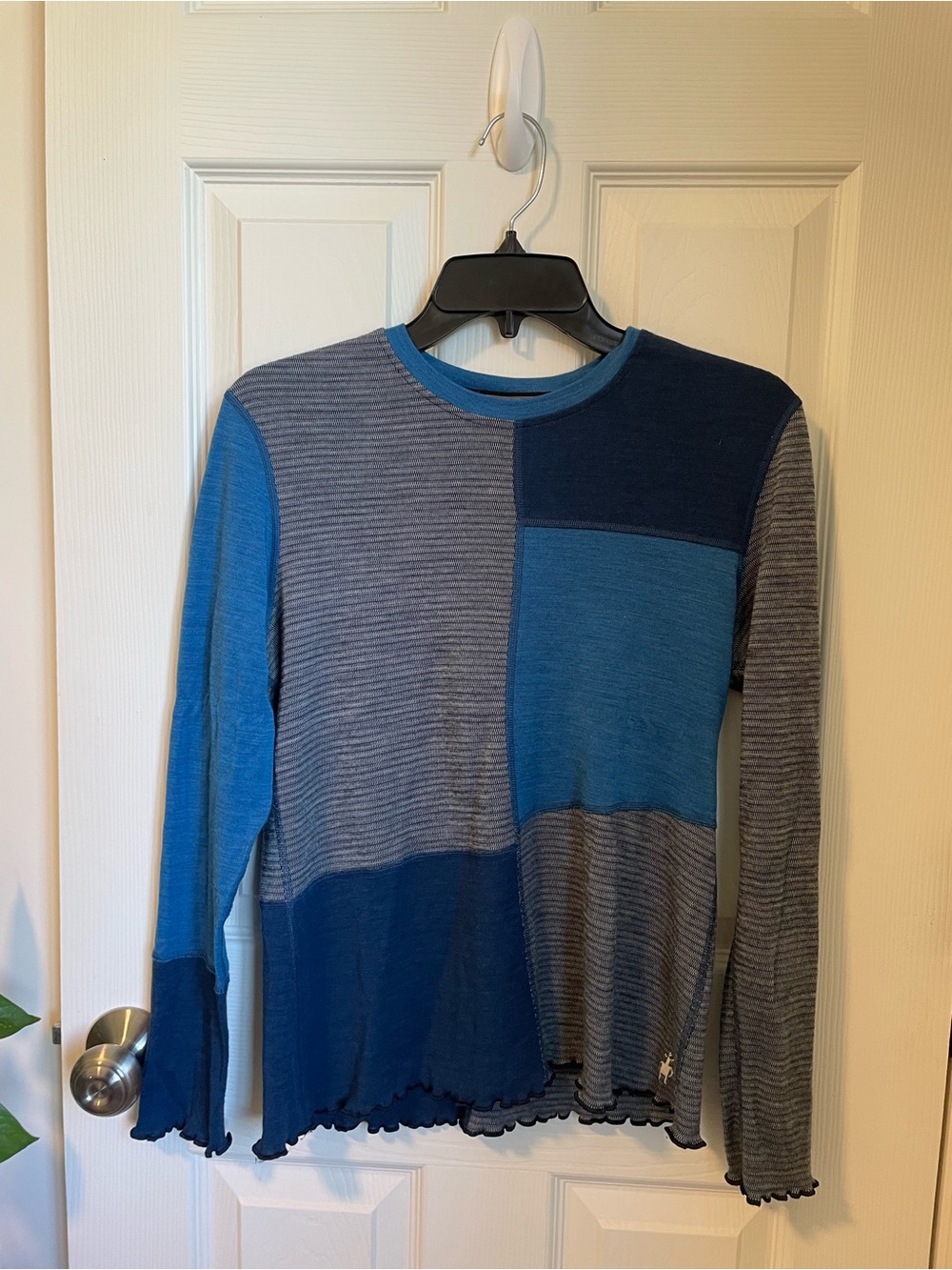 Smartwool Patchwork Navy and Sky Blue Long Sleeve Top